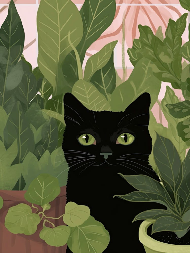 Black Cat And House Plants 11