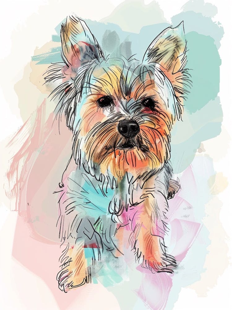 Yorkshire Terrier Dog Pastel Line Painting 1