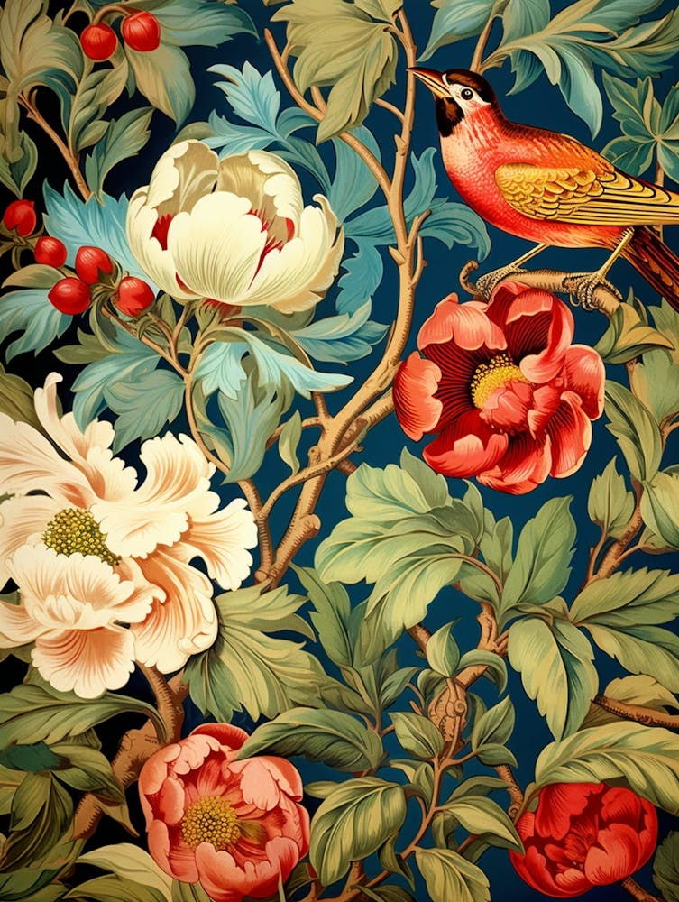 Tapete mit Vögeln und Blumen 1