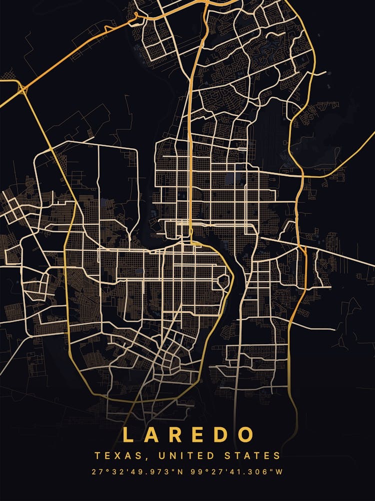 Laredo Texas USA Black And Gold Map