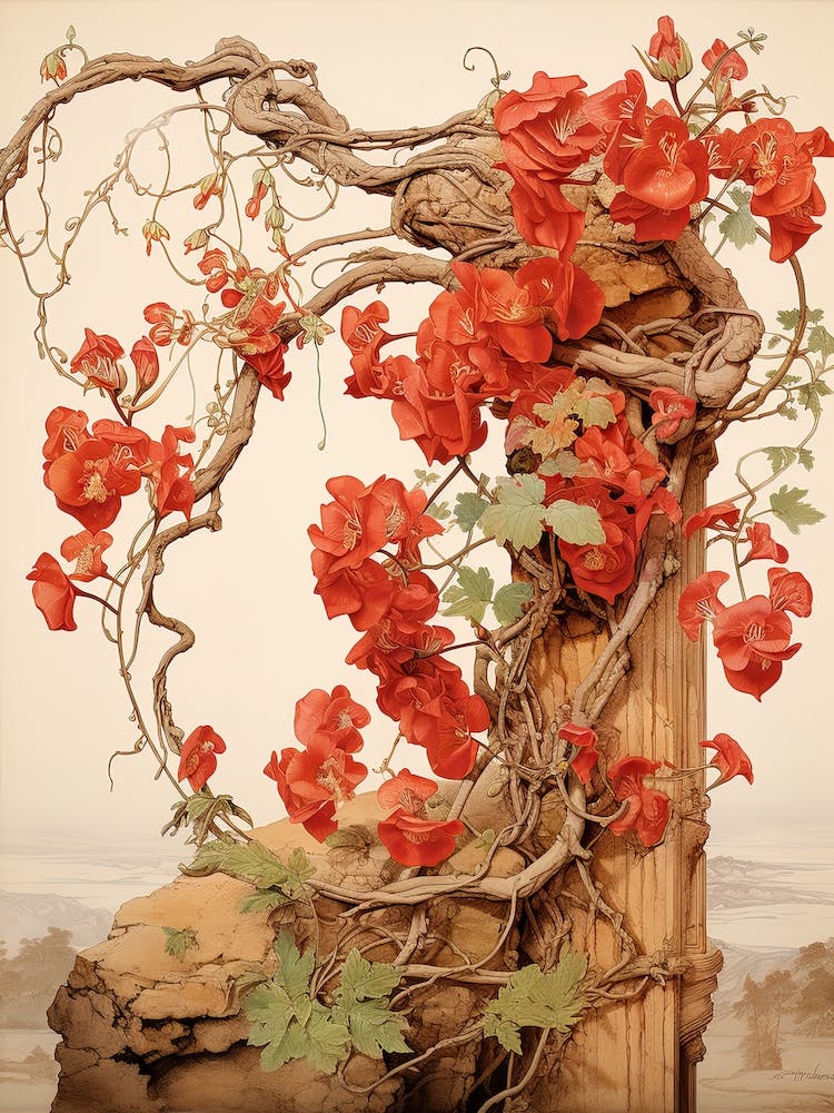 Chinese Trumpet Vine  Flower Victorian Style 1