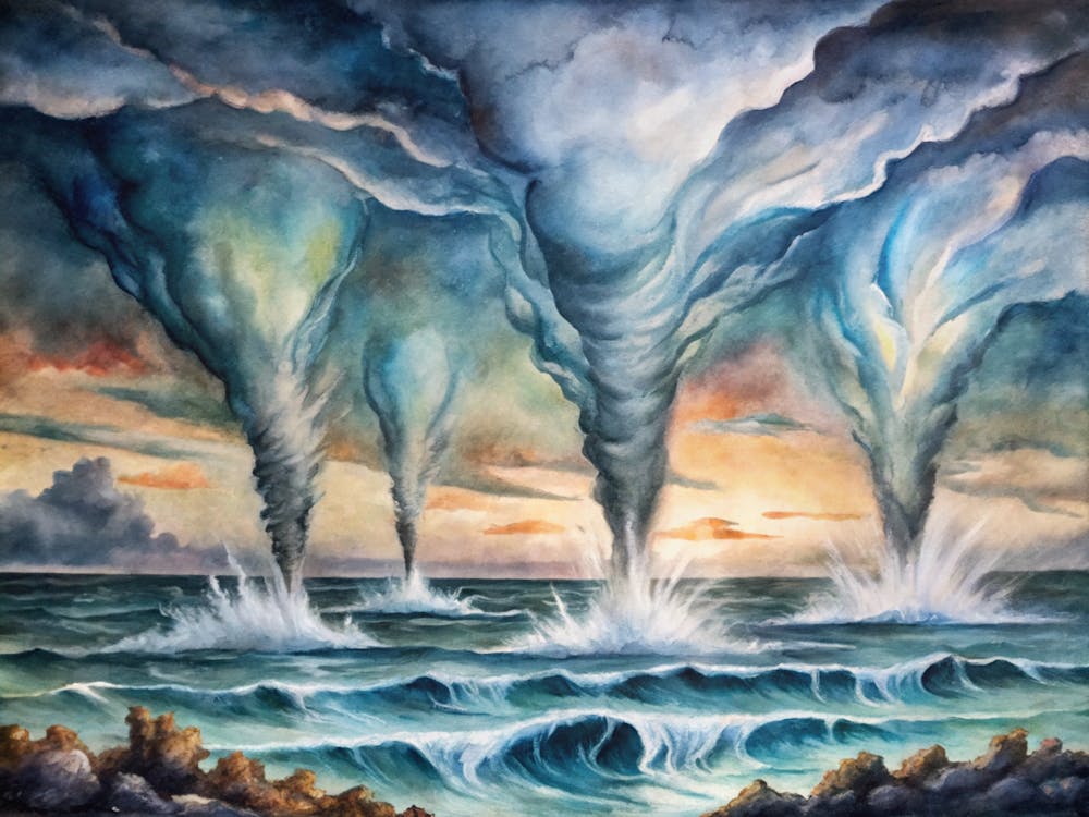 A Dramatic Poster Of Water Spouts Forming Over The