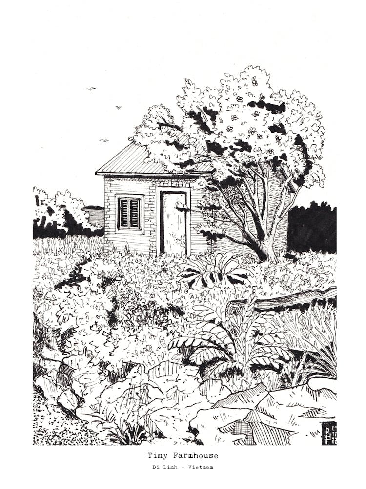 Tiny Farmhouse Dilinh Vietnam Pen Ink Illustration