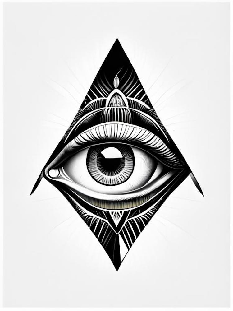 Collage Of Vision, Symbol, Third Eye Simple Black & White Illustration 2