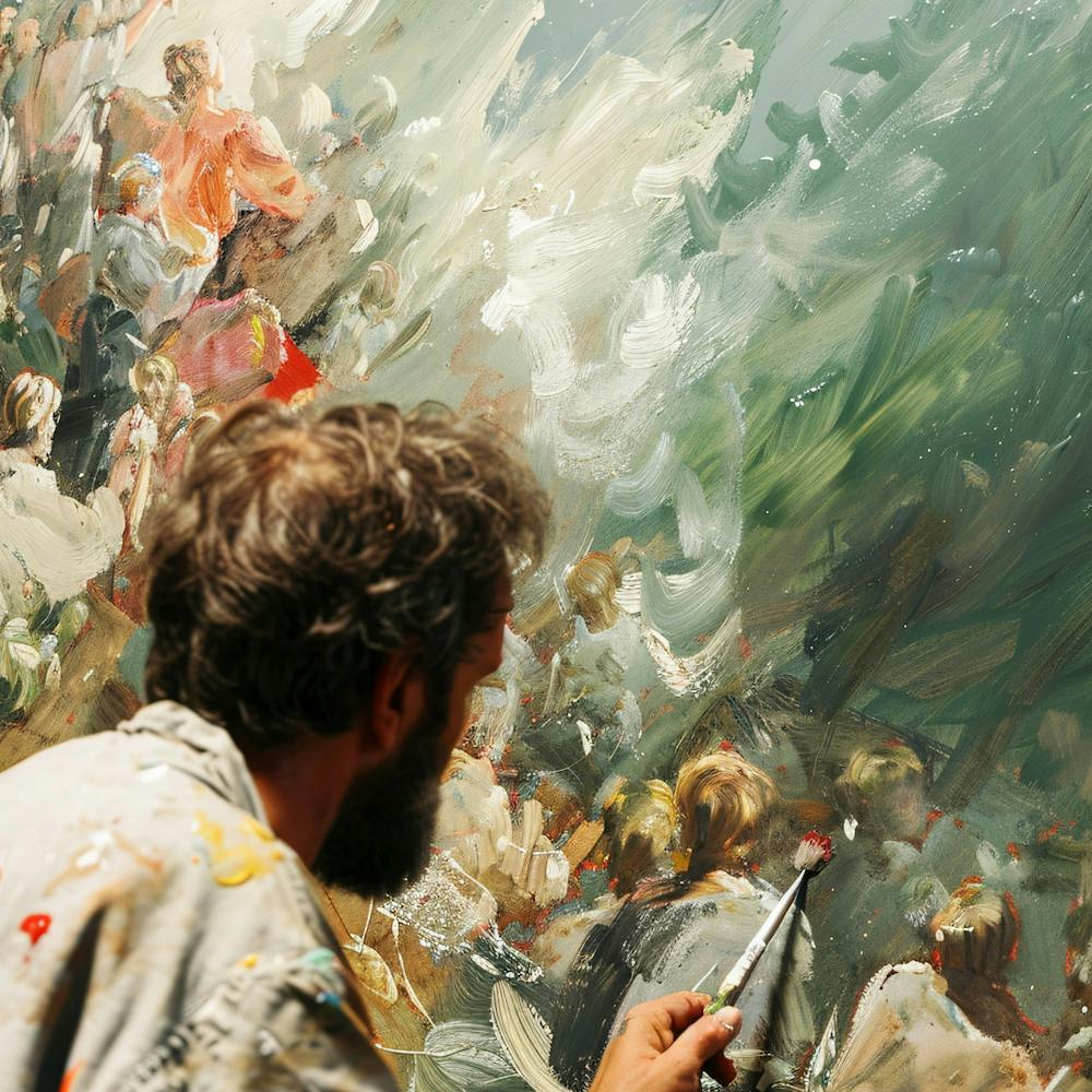 Man Paints A Painting