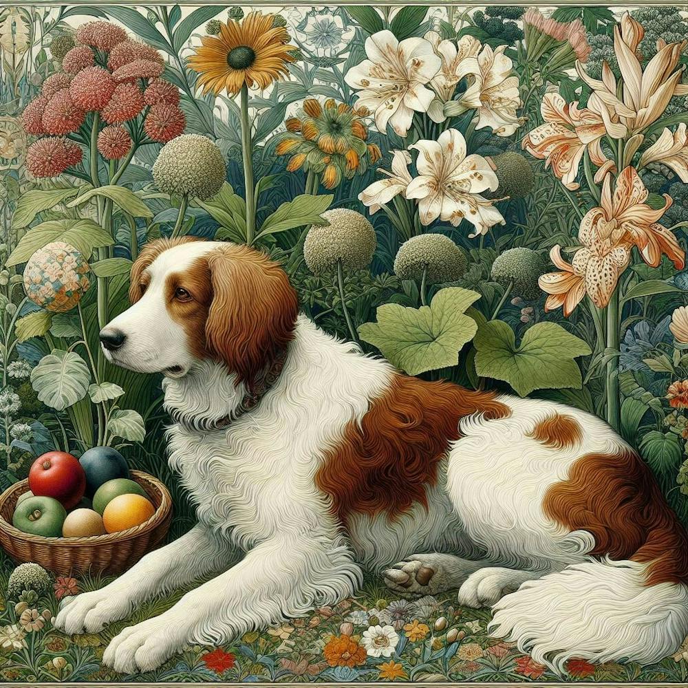 Easter Dog, william Morris art style