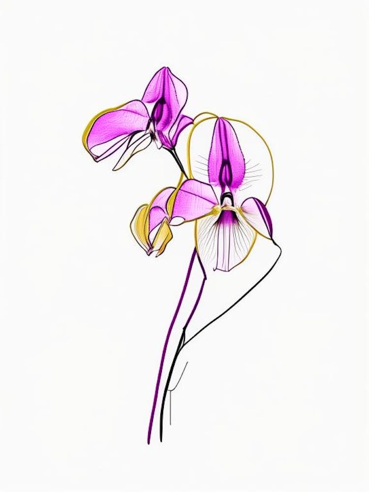 Orchid Floral Minimal Line Drawing 3 Flower
