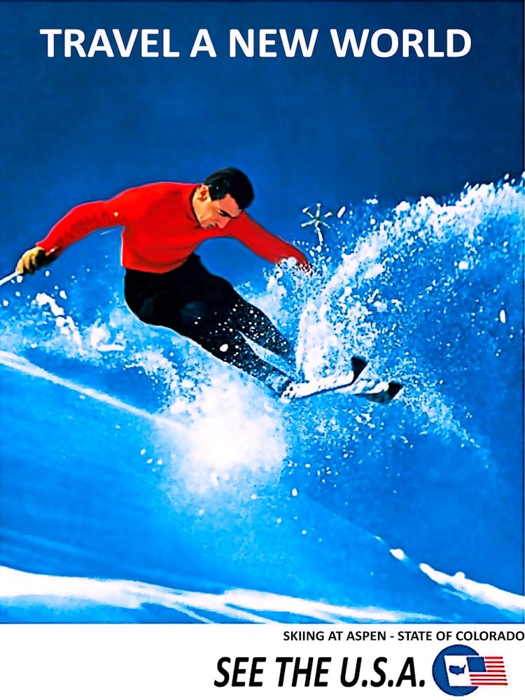 Ski In USA, Vintage Travel Poster