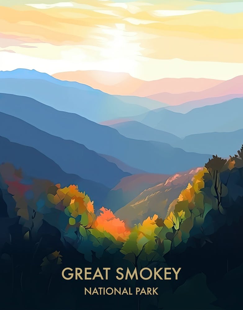 Great Smokey National Park Travel Poster Illustration Style 4