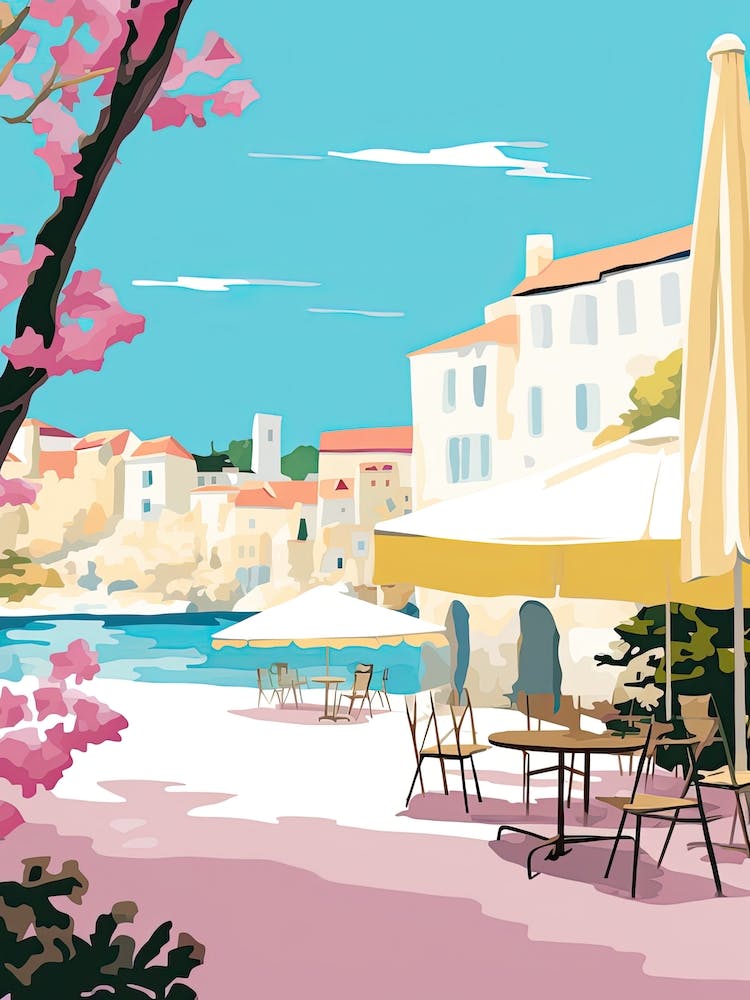 Antibes, France, Flat Pastels Tones Illustration 4