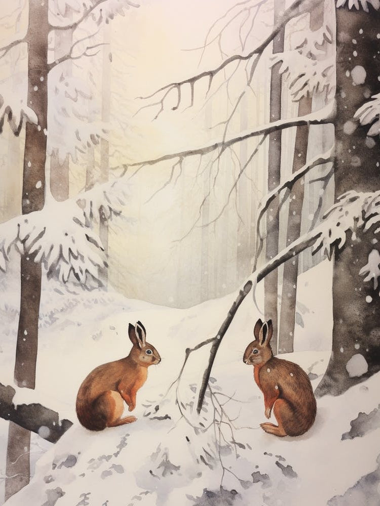 Winter Watercolour Red Squirrel 3