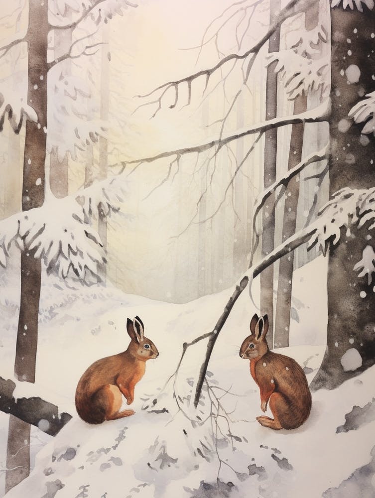 Winter Watercolour Red Squirrel 3