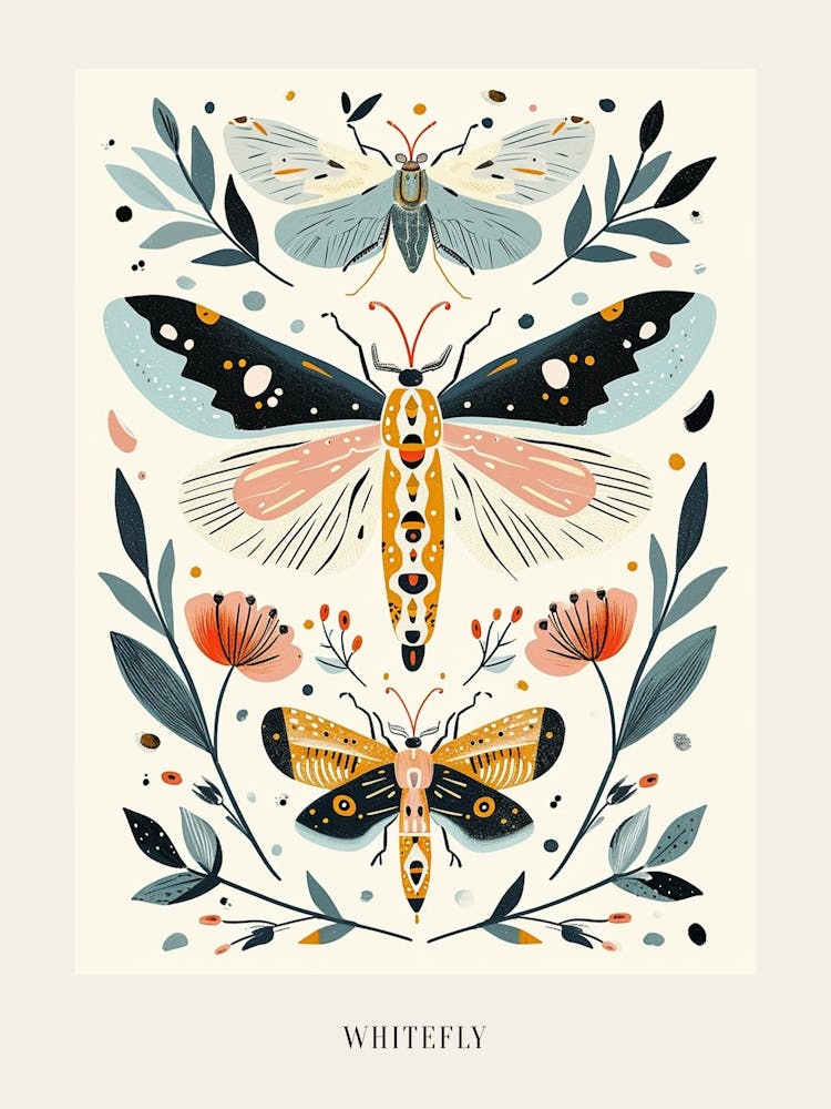 Colourful Insect Illustration Whitefly 1 Poster