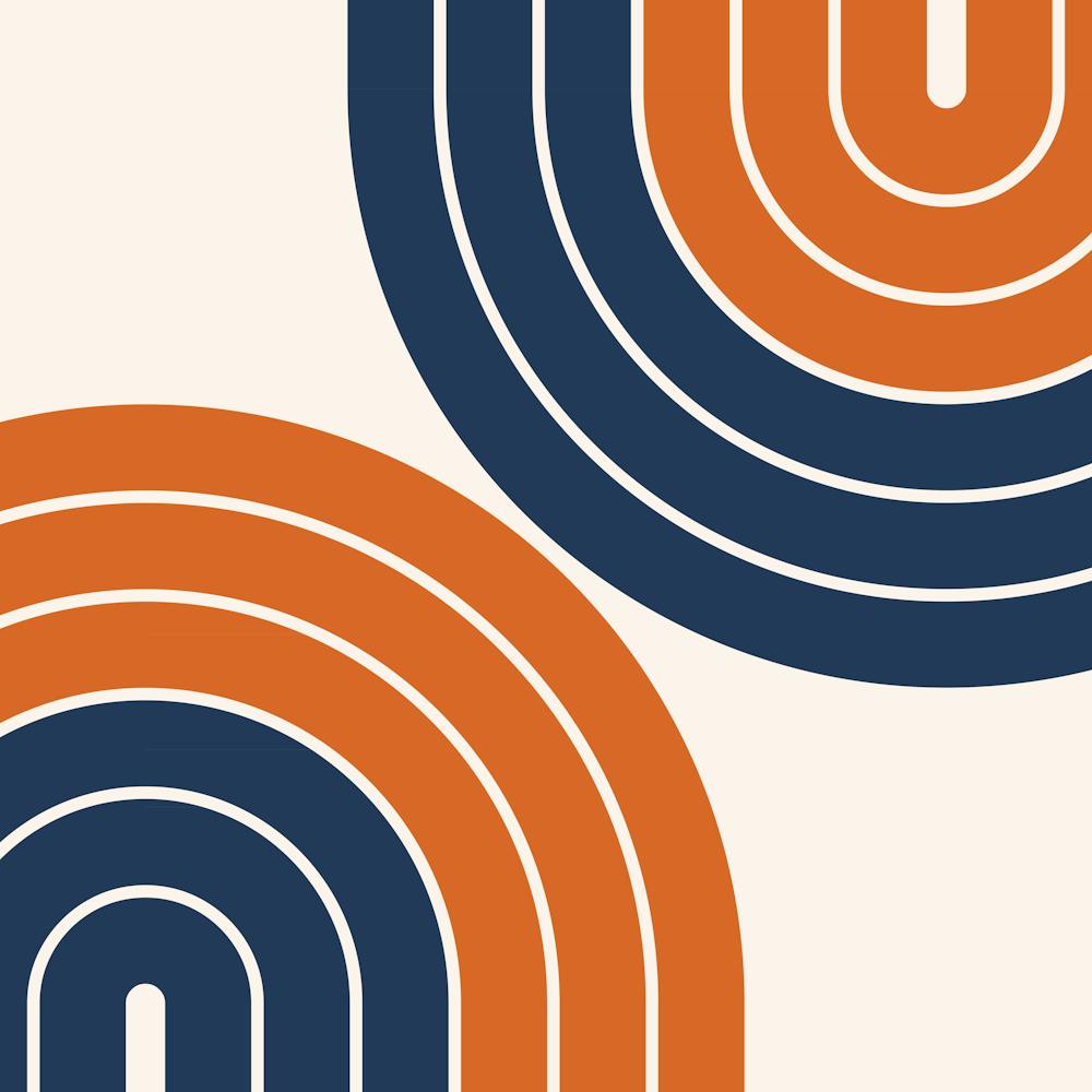 Midcentury Modern Geometric Rainbow Xvi In Navy Blue And Orange 02