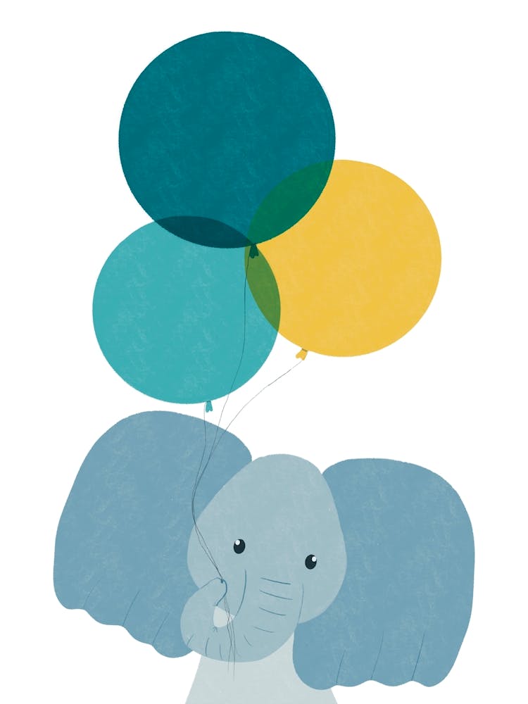 Elephant With Teal and Yellow Balloons Nursery