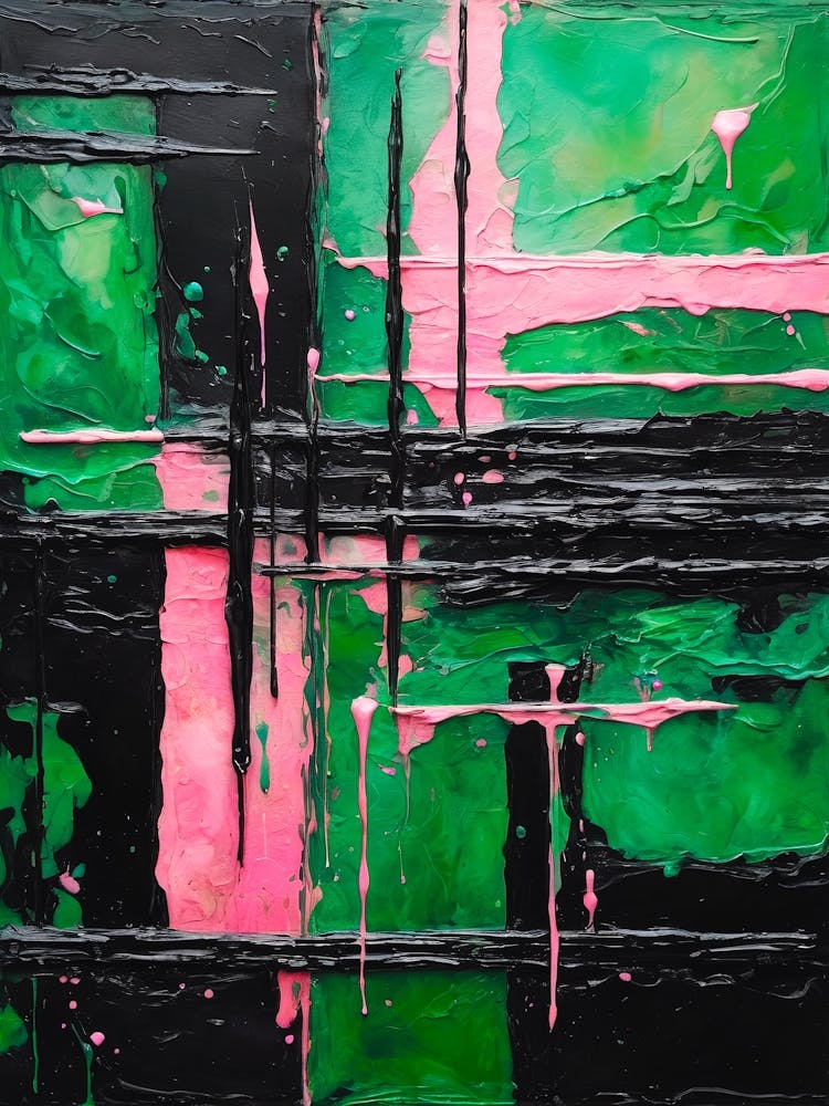 Abstract Pink Green Painting 1