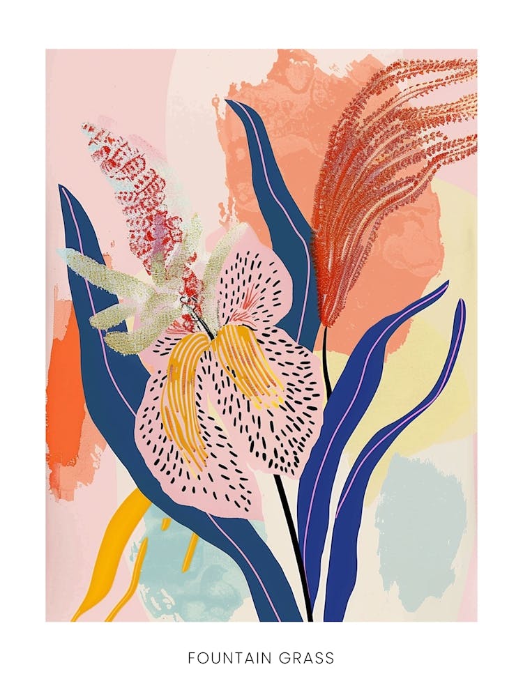 Colourful Flower Illustration Poster Fountain Grass 4