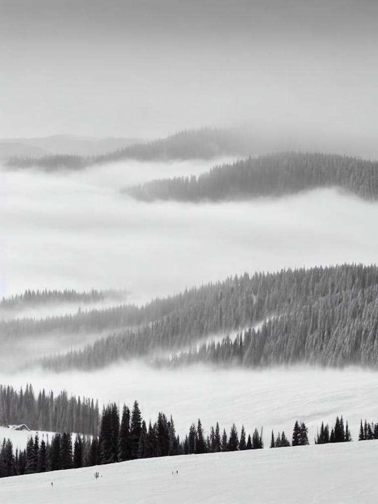 Panorama, Canada Black And White Skiing Poster
