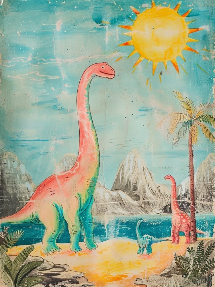 Brachiosaurus In The Sun Vintage Illustration