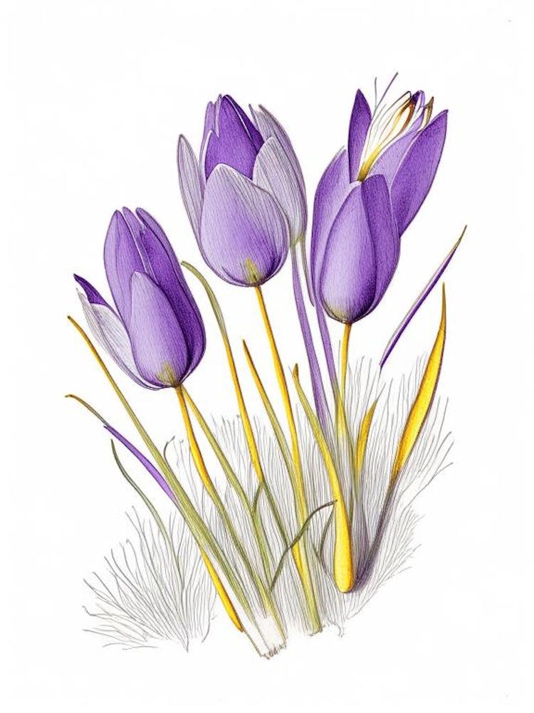 Crocus Floral Quentin Blake Inspired Illustration 1 Flower