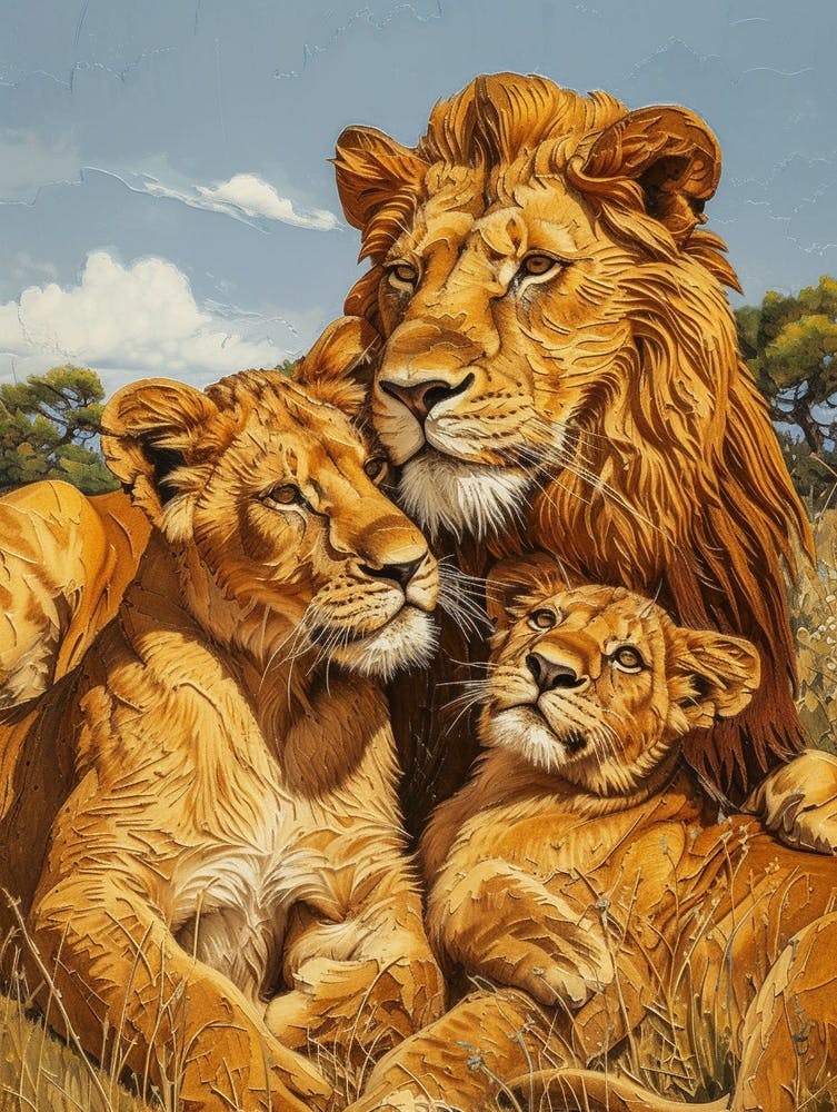 Barbary Lion Relief Illustration Family 5