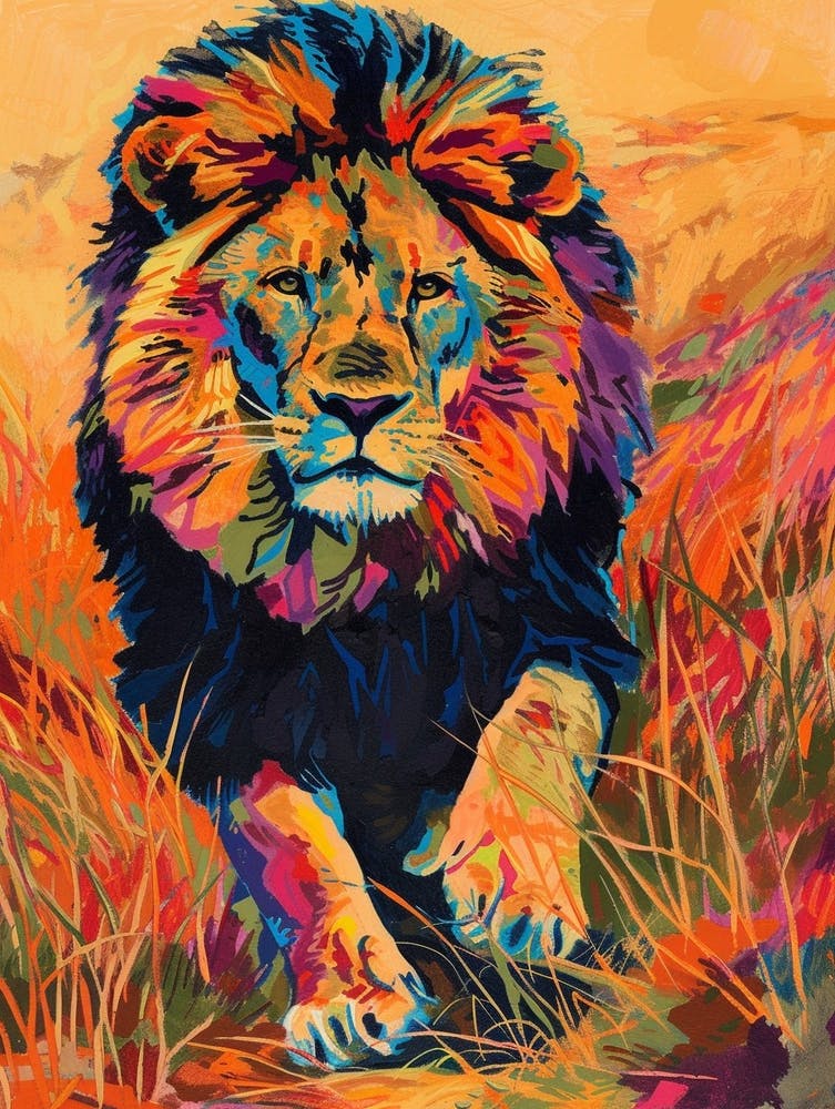 Transvaal Lion Lion In Different Seasons Fauvist Painting 5
