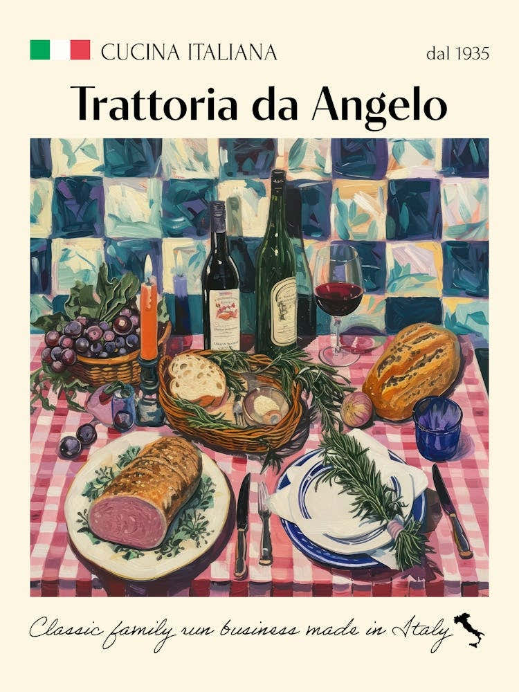 Trattoria Da Angelo Trattoria Italian Poster Food Kitchen