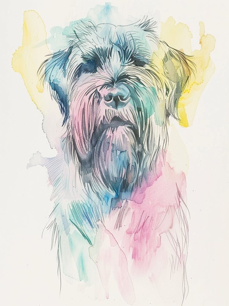 Illustration au trait de chien Briard pastel 2