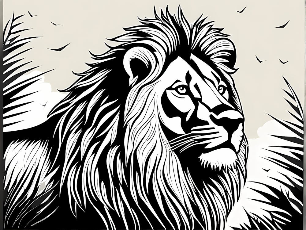 Lion Linocut Sketch Black And White art, animal art, 151