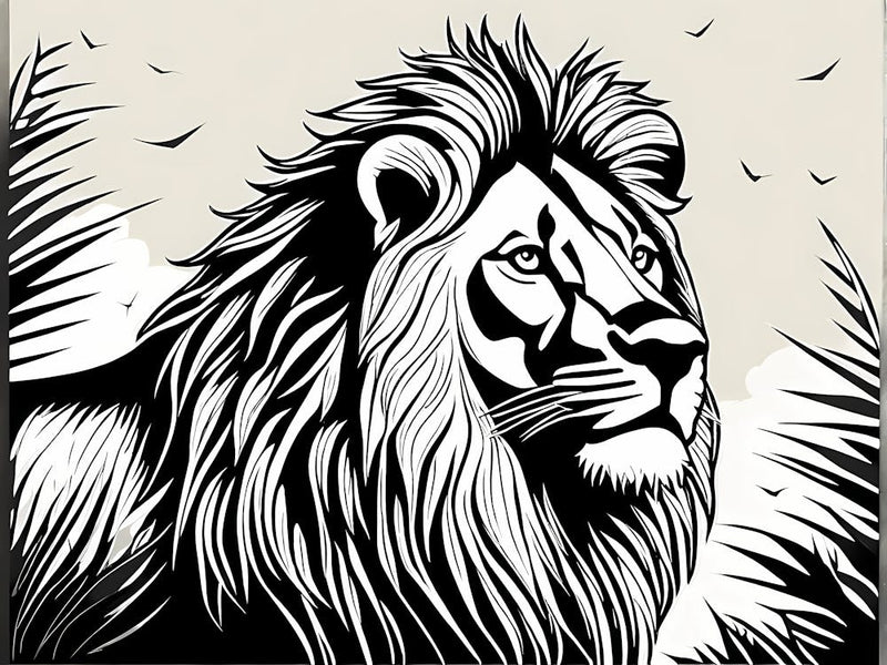 Lion Linocut Sketch Black And White art, animal art, 151