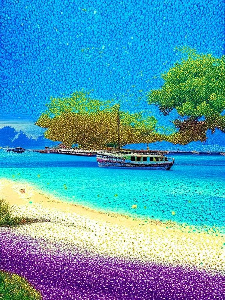 Gili Islands Indonesia Pointillism Style Tropical Destination