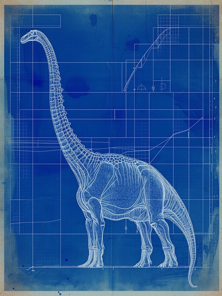 Brachiosaurus Dinosaur Blue Print Sketch 4