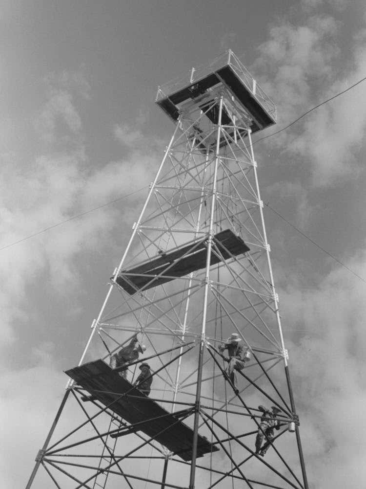 Painting A Derrick, Seminole Oil Field, Oklahoma, Notice Lack Of Safety Belts, Painters Say That Safety Devices Slow