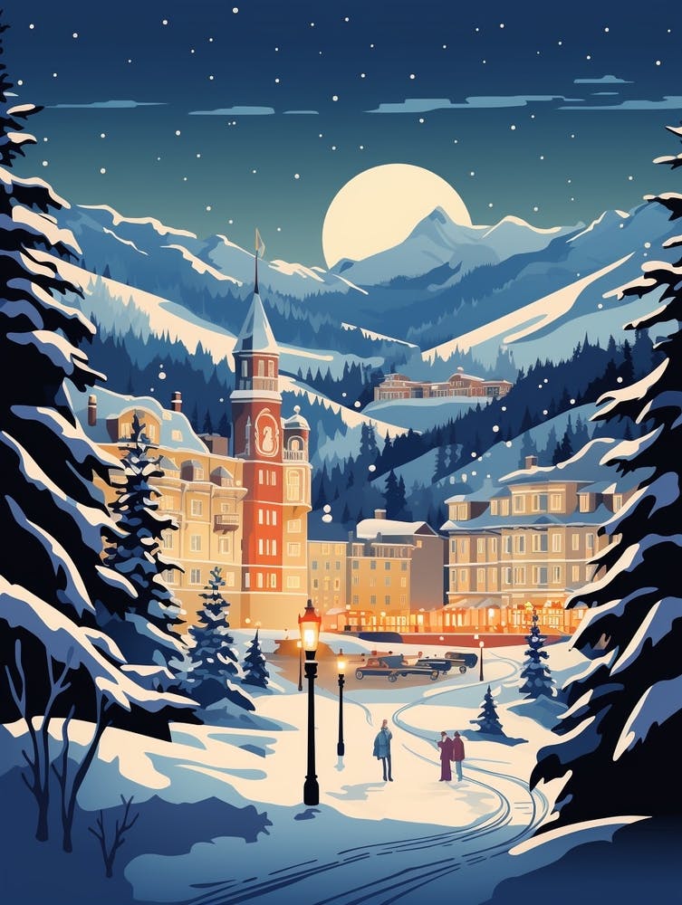 Illustration De Nuit De Voyage Hivernal St Moritz Suisse 1