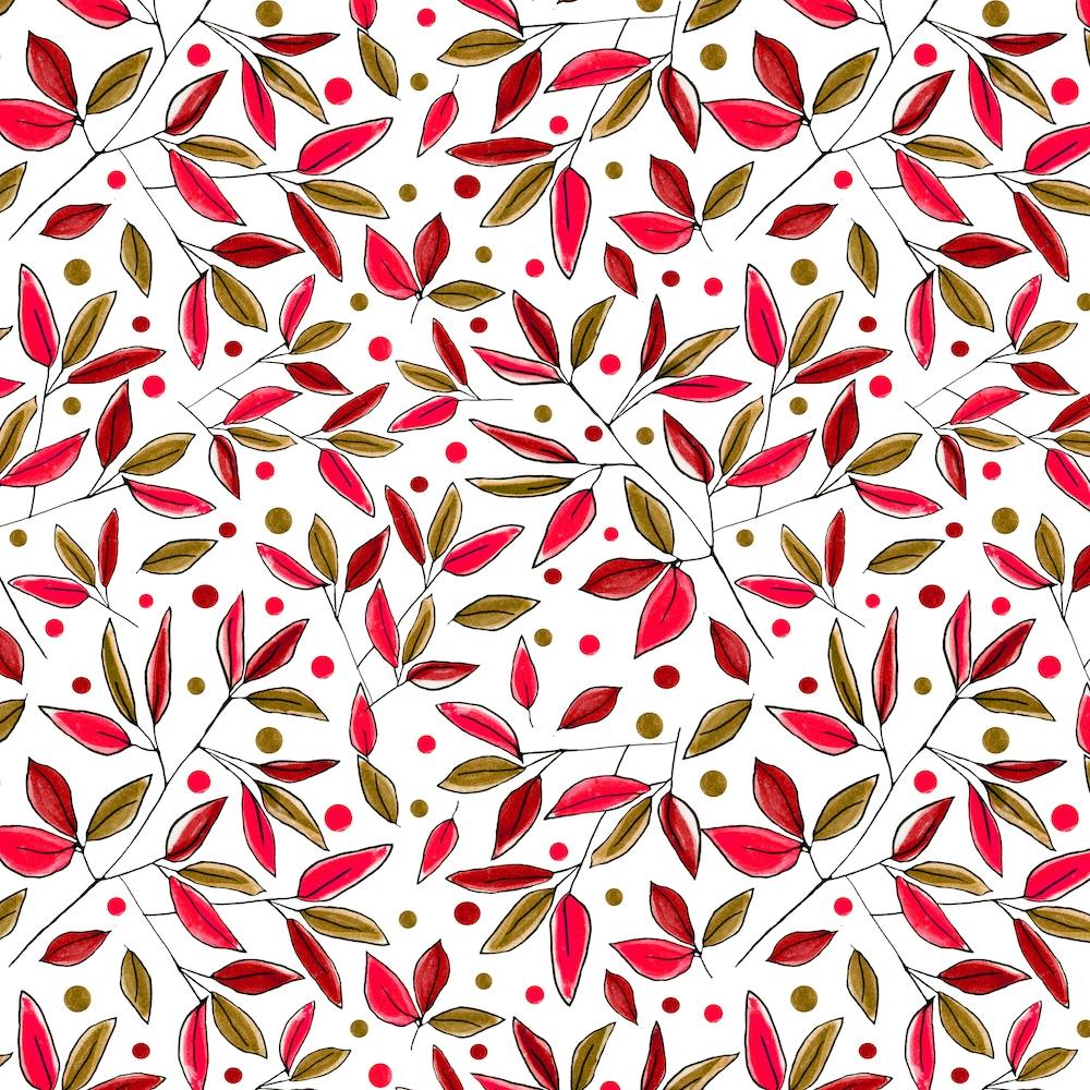 Floral Branches Magenta Brown