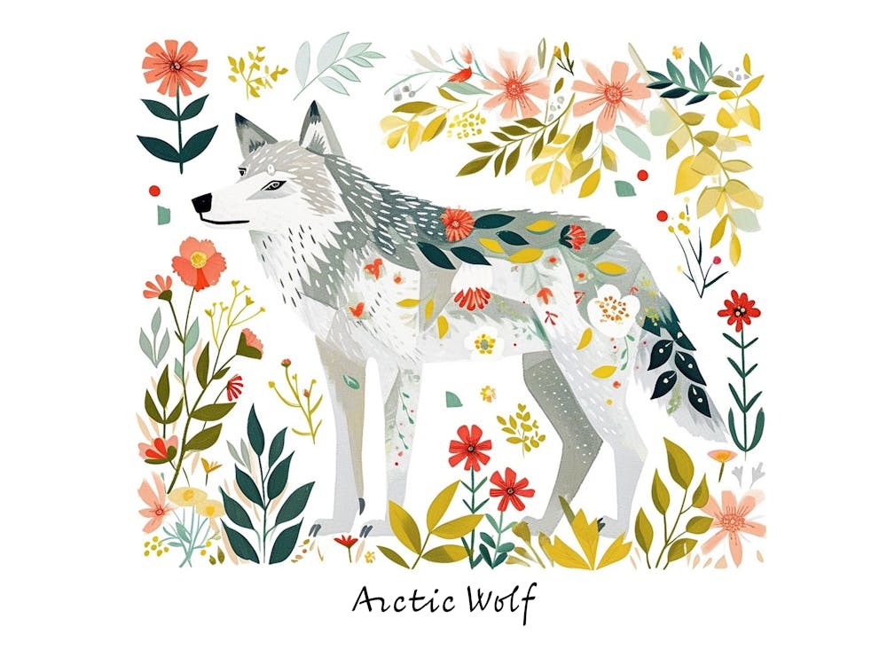 Little Floral Arctic Wolf 1 Poster