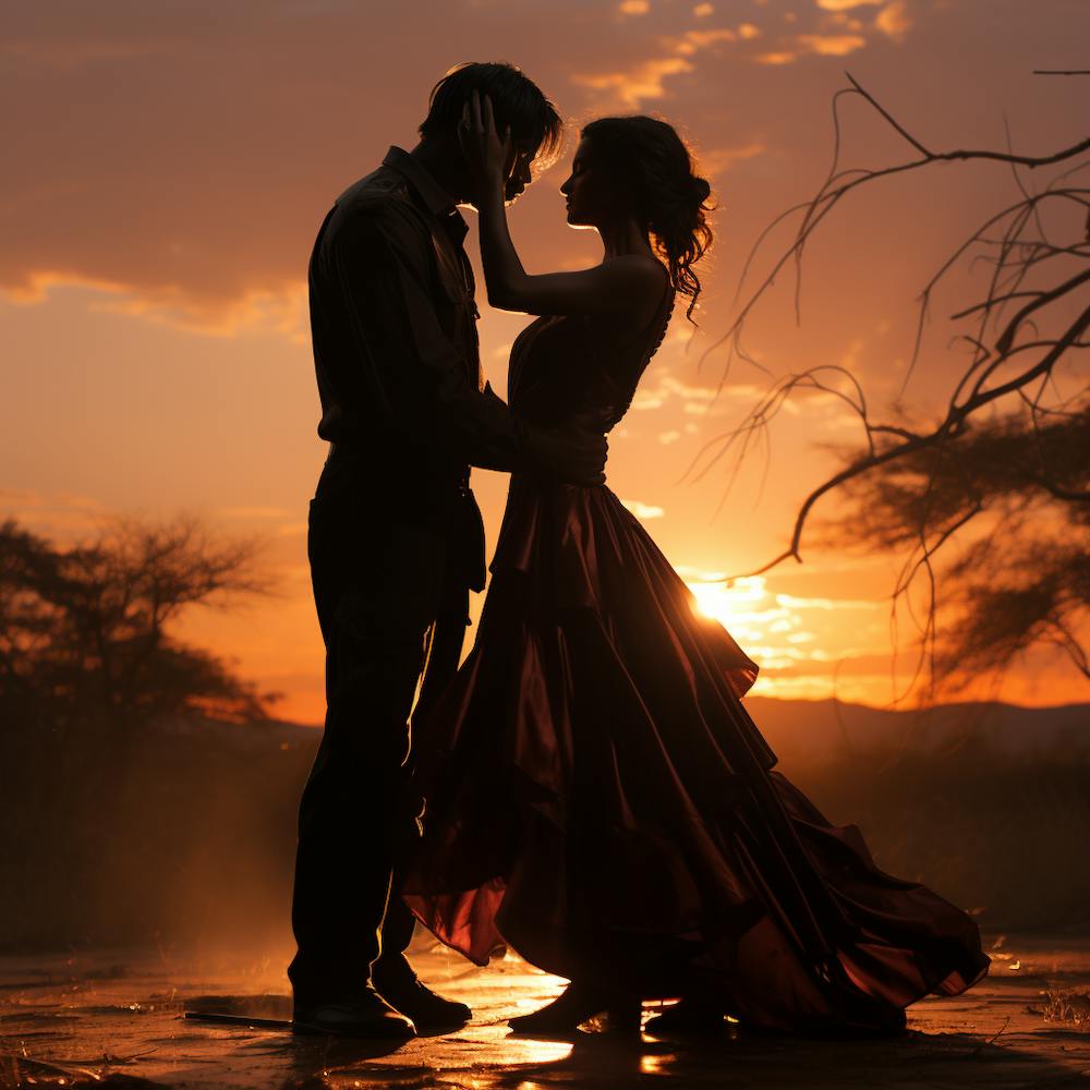 Silhouette Of A Couple At Sunset