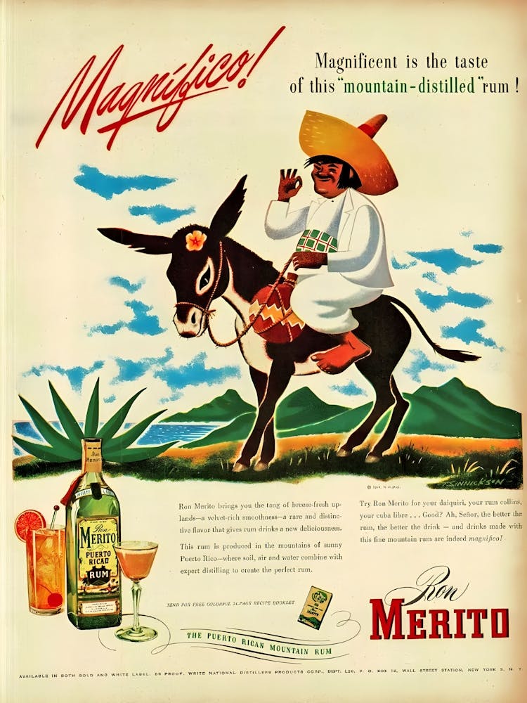 Merito, Puerto Rico Rum, Vintage Advertisement