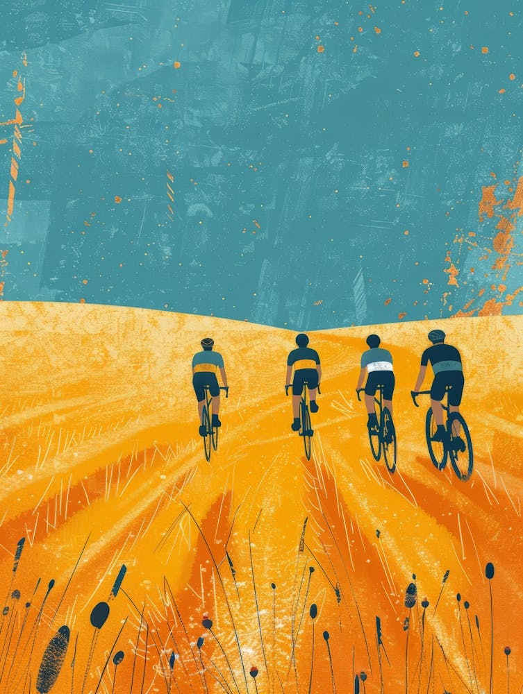Three Cyclists In A Field