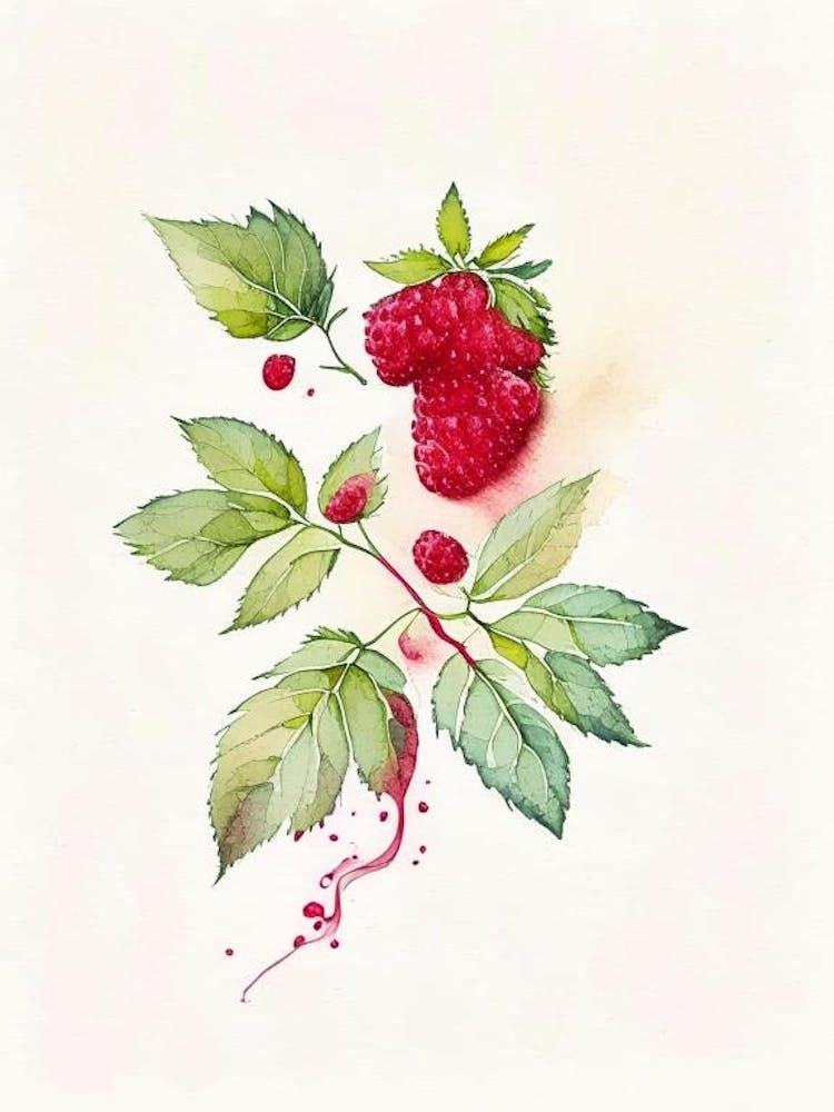 Red Raspberry Herb Minimalist Watercolour 3