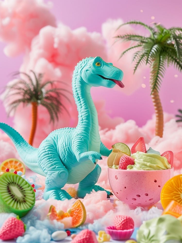 Toy Dinosaur With A Smoothie & Fruits 2
