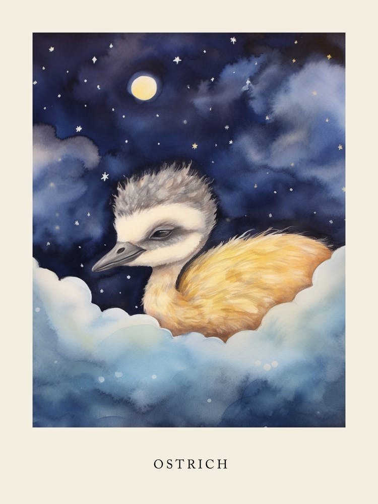 Baby Ostrich 3 Sleeping In The Clouds Nursery Poster