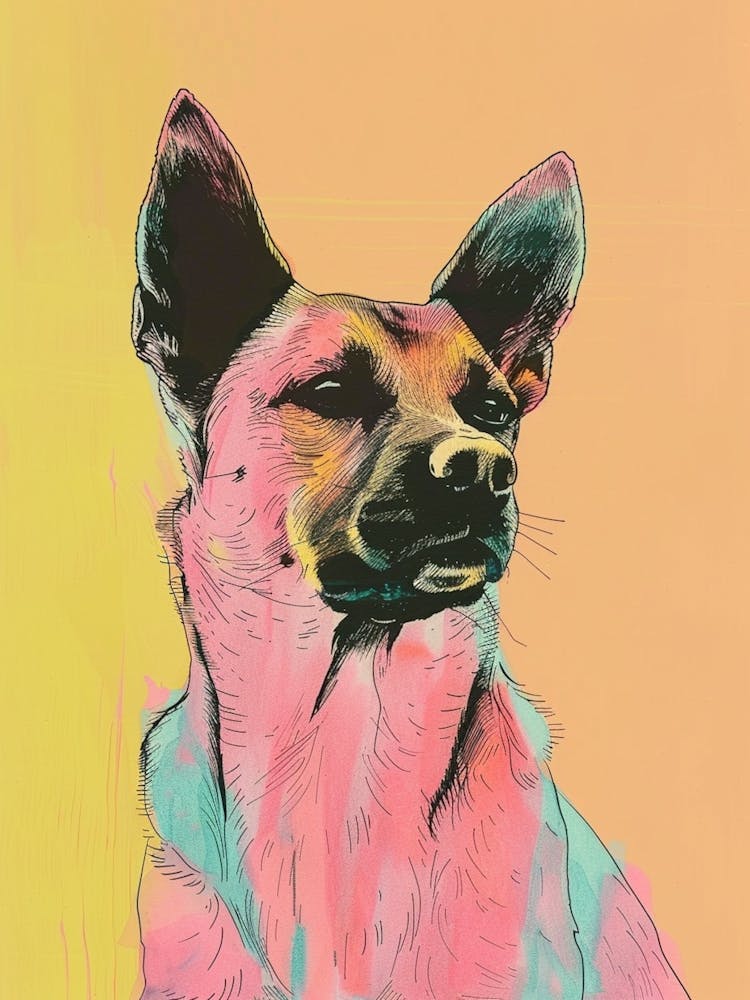 Pastel Norwegian Buhund Dog Line Illustration 3