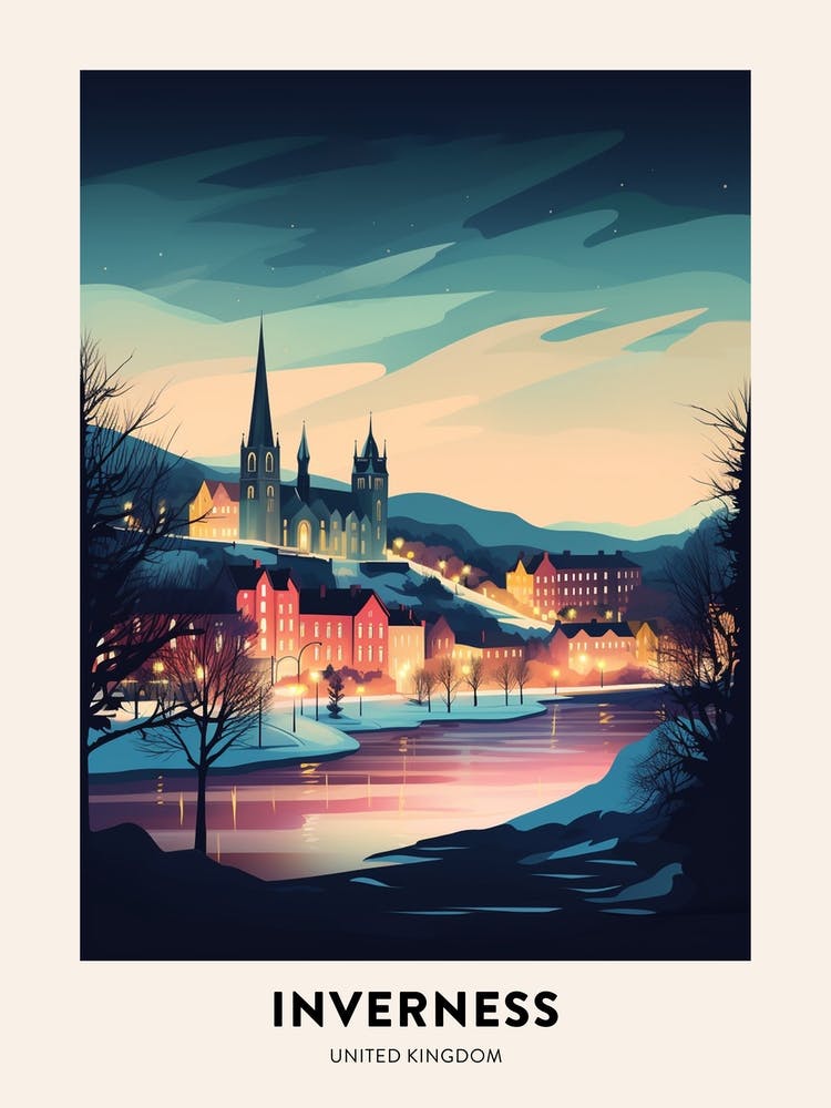 Winter Night  Travel Poster Inverness United Kingdom 2