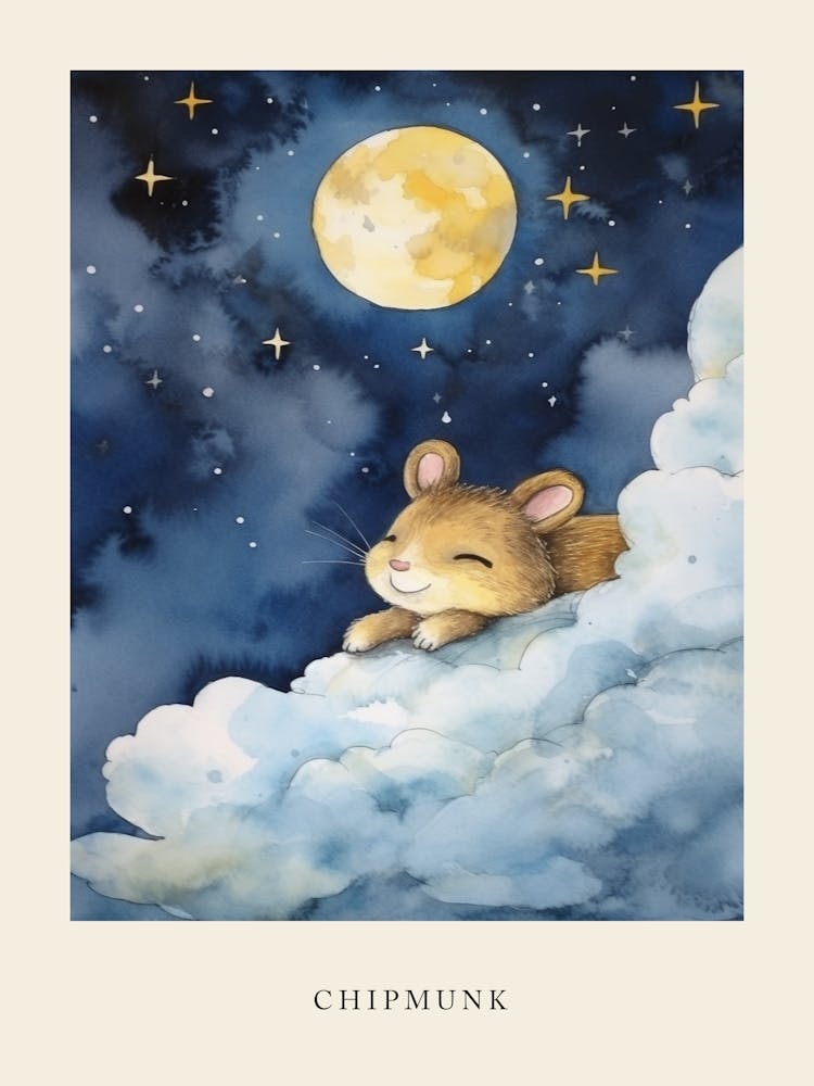 Baby Chipmunk 4 Sleeping In The Clouds Nursery Poster