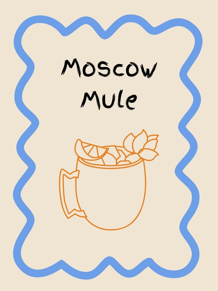 Moscow Mule Doodle Poster Blue & Orange