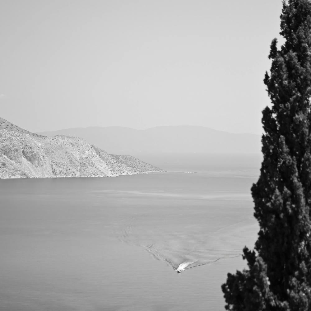 Greece Sea Boat 2 Bw Square