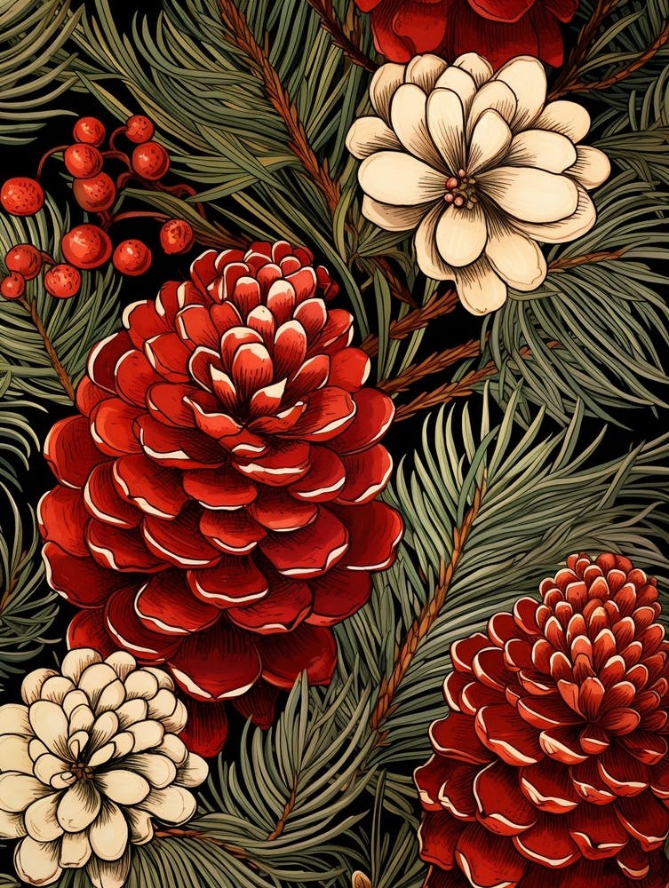 William Morris Style Pinecones 3
