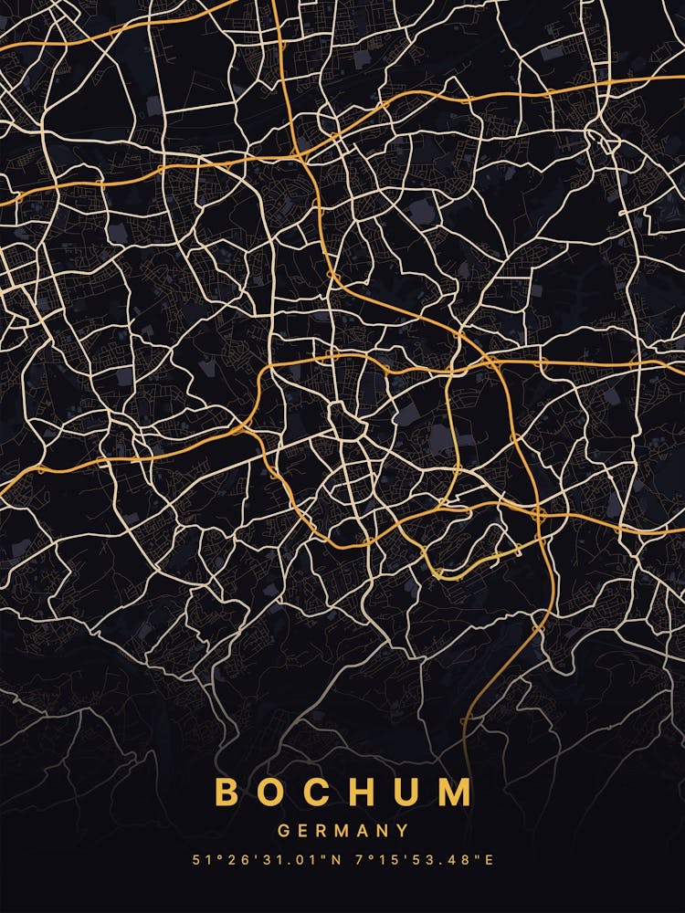 Bochum Germany Black And Gold Map 1