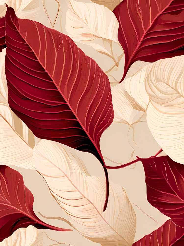 Seamless Pattern With Red And White Leaves